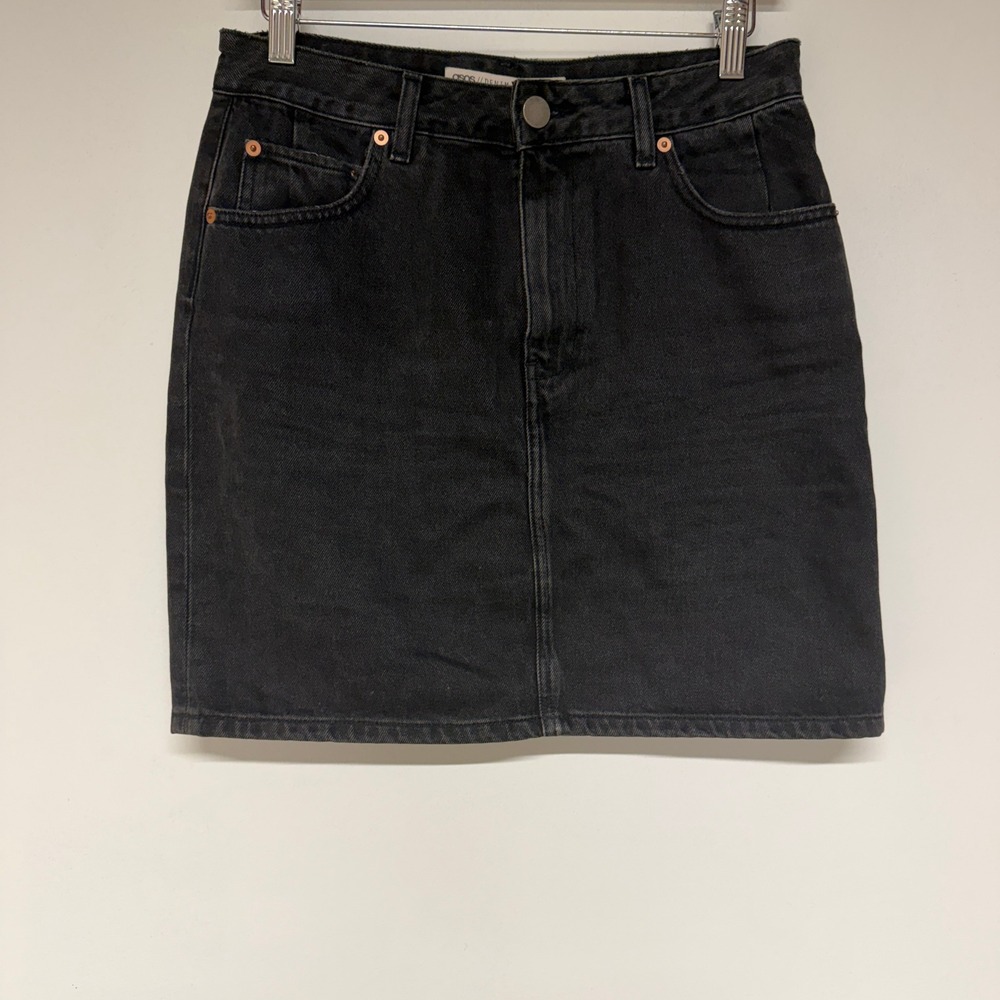 ASOS Denim Skirt Womens Size 6 Black Mini High Waisted 5 Pocket 100% Cotton